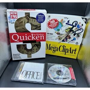 Vintage 1990’s Windows PC Software Quicken Windows 95 Office Clip Art